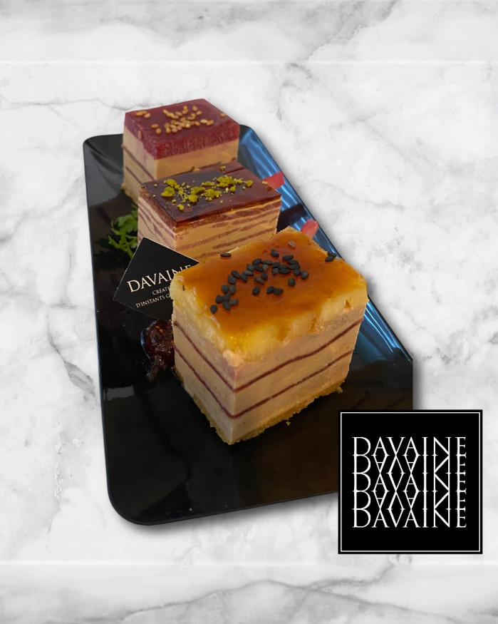 trilogie de Mini finger: opéra de foie gras, tatin et Lucullus 