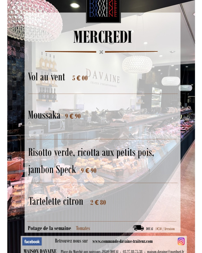  formule Plat du mercredi  1/10