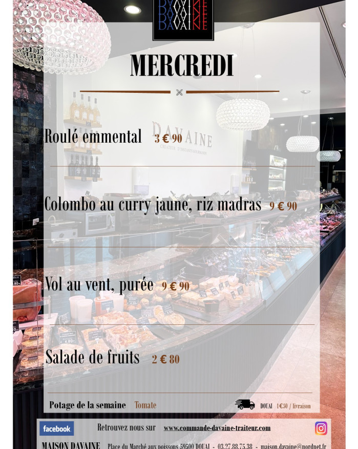  formule Plat du mercredi  1/04