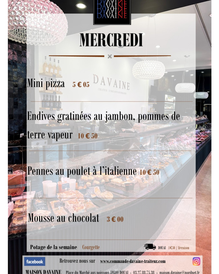  formule Plat du mercredi  2/09