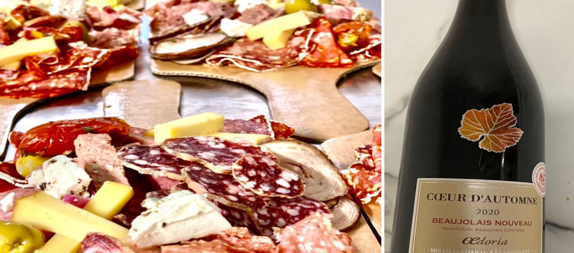 planche de charcuterie et 1 bouteille de beaujolais 